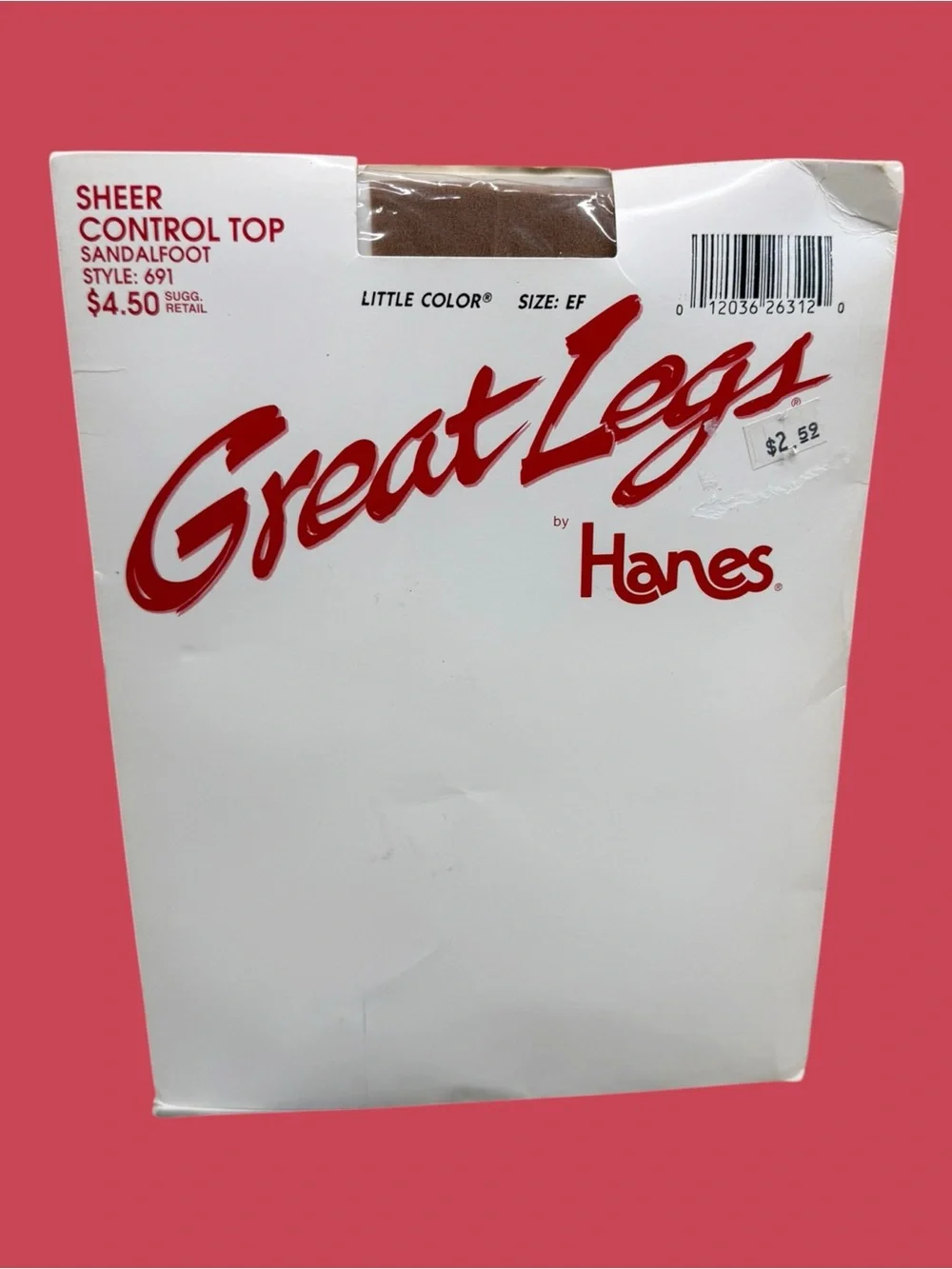 Vintage Hanes Great Legs Pantyhose Sheer Sandalfoot Size EF Little Color 691